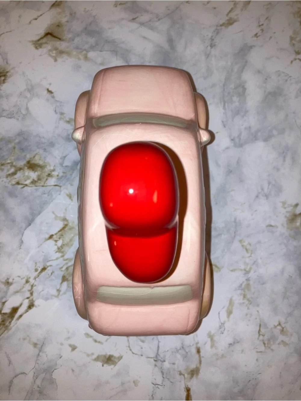 Pink Ceramic Retro Car with Red Love Heart Coquette Holiday Decor